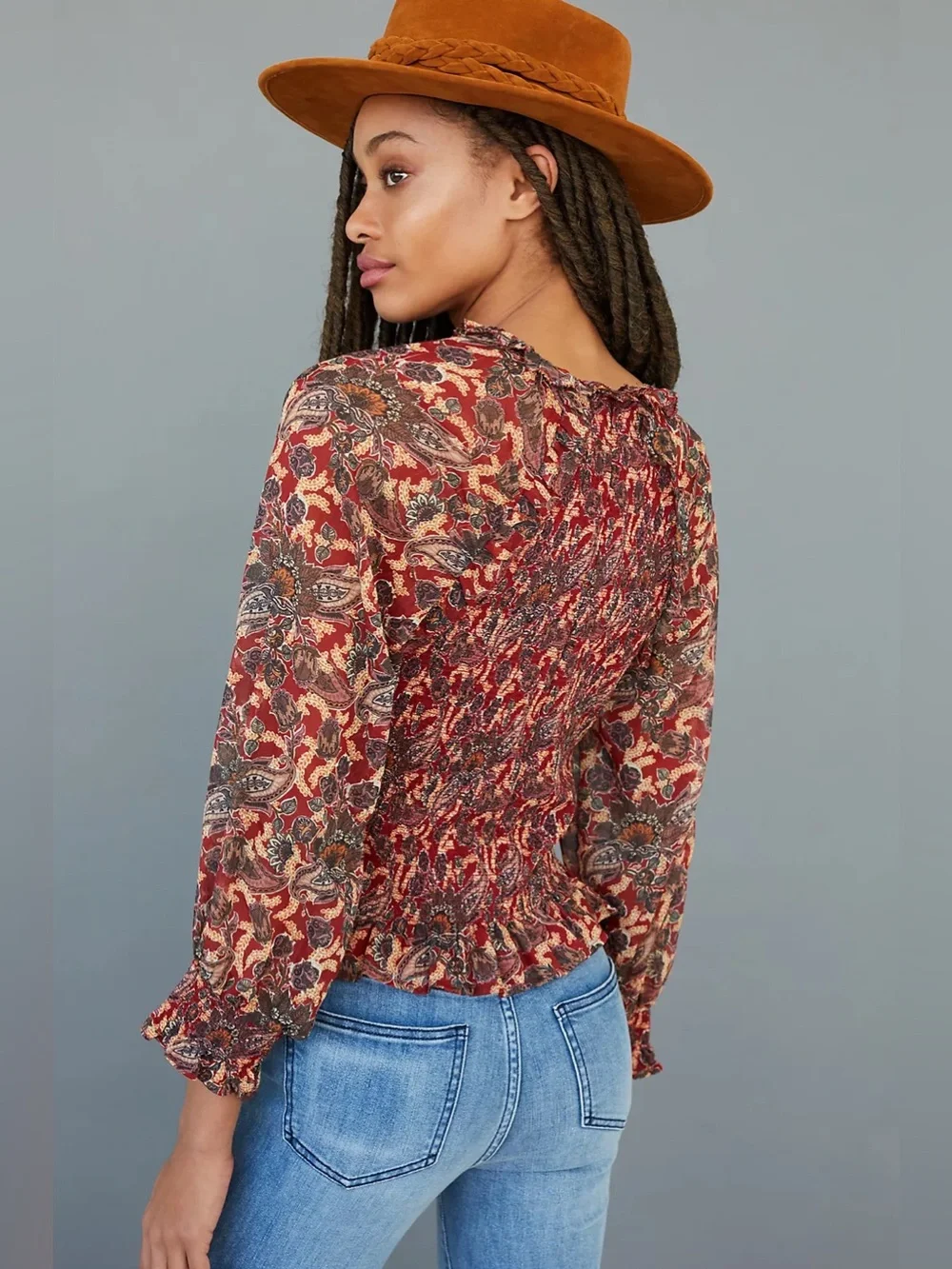 Anthropologie Let Me Be Paisley Iris Smocked Blouse Size 6‎
